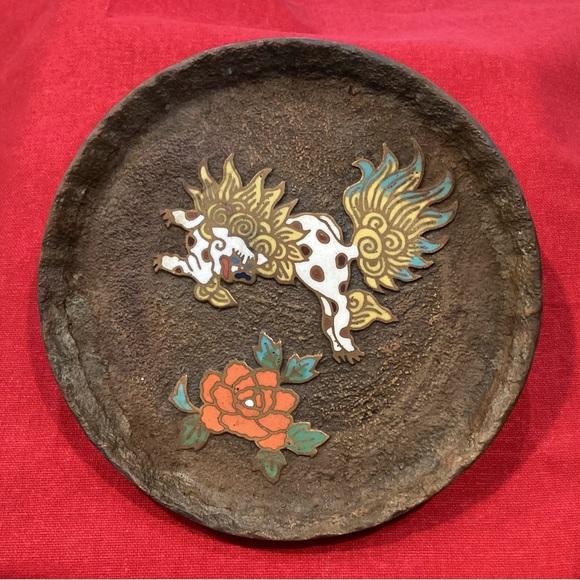 Vintage Brass / Bronze Made in Japan Dragon & Flower Designed Tray, Plate, Rare - Picture 2 of 8